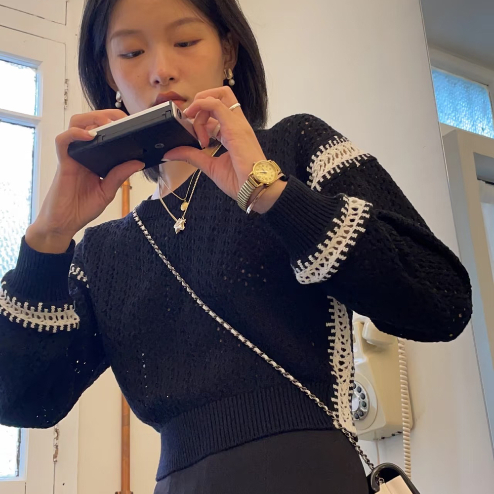 Zara Black and White Crew Neck Sweater